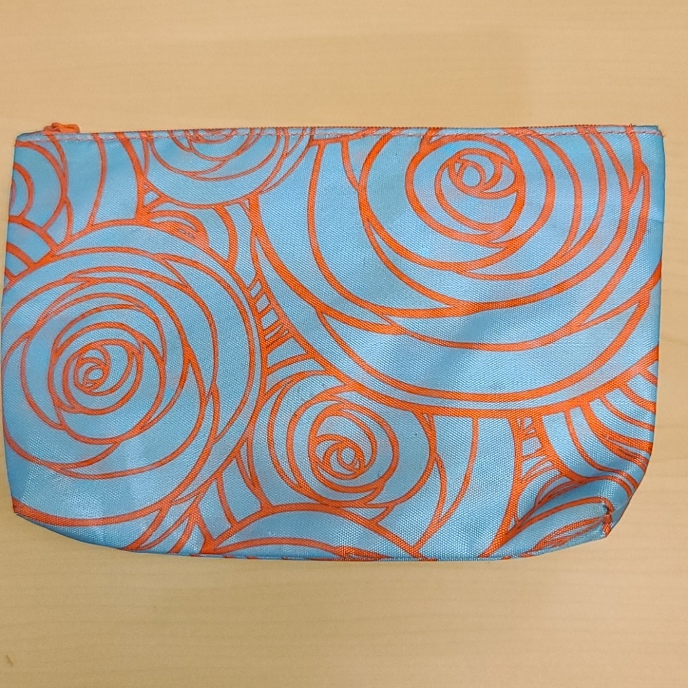 Ipsy Blue and Pink Roses Makeup Bag